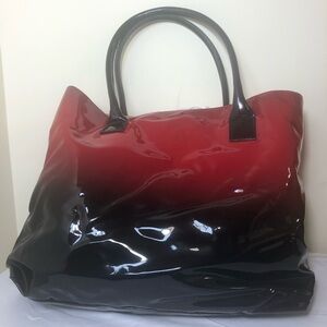 Glossy Two-Tone Red and Black Tote Bag